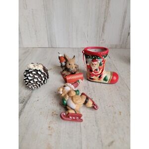 Winter bunny set pinecone ornament variety Xmas Santa Claus skiing